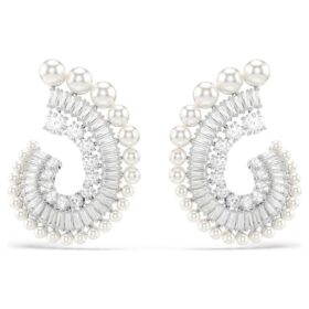 Ariana Grande X Swarovski Drop Earrings Crystal Pearl, Mixed Cuts, White, Rhodium Plated Ariana Grande X Swarovski Drop Earrings Crystal Pearl, Mixed Cuts, White, Rhodium Plated