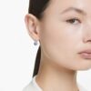 Bella V Drop Earrings Round Cut, Blue, Rhodium Plated
