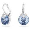 Bella V Drop Earrings Round Cut, Blue, Rhodium Plated