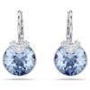 Bella V Drop Earrings Round Cut, Blue, Rhodium Plated