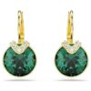 Bella V Drop Earrings Round Cut, Green, Gold-Tone Plated