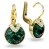 Bella V Drop Earrings Round Cut, Green, Gold-Tone Plated