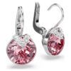 Bella V Drop Earrings Round Cut, Pink, Rhodium Plated