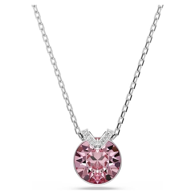 Bella V Pendant Round Cut, Pink, Rhodium Plated Bella V Pendant Round Cut, Pink, Rhodium Plated