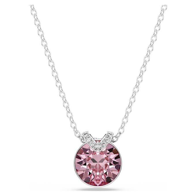 Bella V Pendant Round Cut, Pink, Rhodium Plated Bella V Pendant Round Cut, Pink, Rhodium Plated