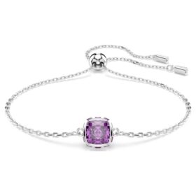 Birthstone Bracelet Square Cut, February, Purple, Rhodium Plated Birthstone Bracelet Square Cut, February, Purple, Rhodium Plated