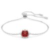 Birthstone Bracelet Square Cut, January, Red, Rhodium Plated