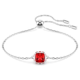 Birthstone Bracelet Square Cut, July, Red, Rhodium Plated Birthstone Bracelet Square Cut, July, Red, Rhodium Plated