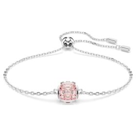Birthstone Bracelet Square Cut, June, Pink, Rhodium Plated Birthstone Bracelet Square Cut, June, Pink, Rhodium Plated