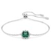 Birthstone Bracelet Square Cut, May, Green, Rhodium Plated
