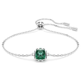 Birthstone Bracelet Square Cut, May, Green, Rhodium Plated Birthstone Bracelet Square Cut, May, Green, Rhodium Plated