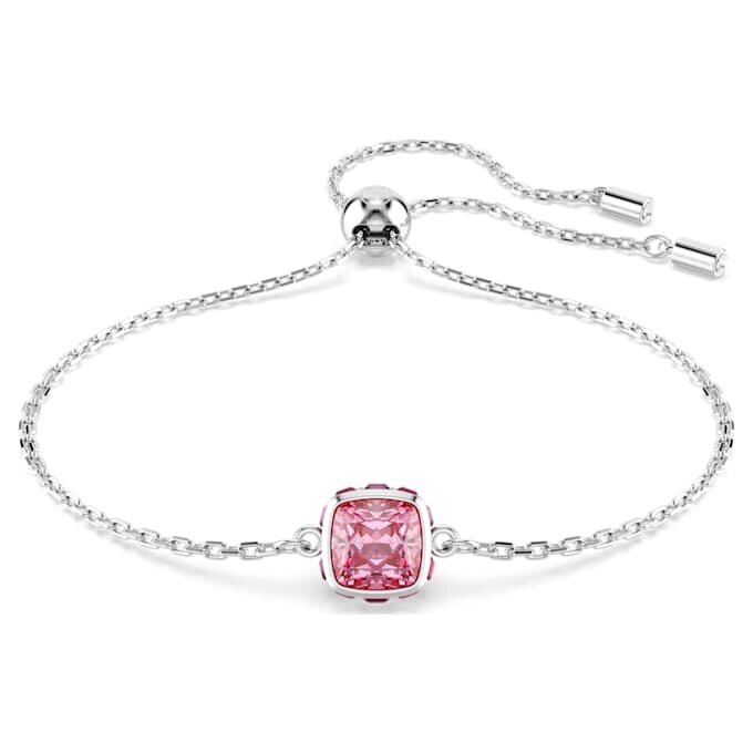 Birthstone Bracelet Square Cut, October, Pink, Rhodium Plated Birthstone Bracelet Square Cut, October, Pink, Rhodium Plated