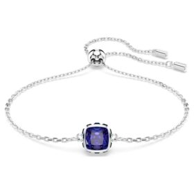 Birthstone Bracelet Square Cut, September, Blue, Rhodium Plated