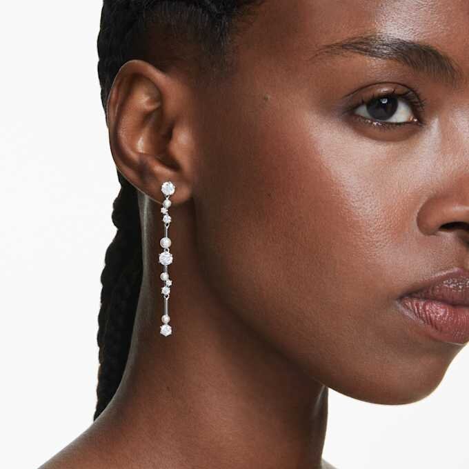 Constella Drop Earrings Crystal Pearl, Round Cuts, White, Rhodium Plated Constella Drop Earrings Crystal Pearl, Round Cuts, White, Rhodium Plated