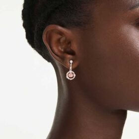 Constella Drop Earrings Round Cut, Dancing Stone, Pink, Rose Gold-Tone Plated