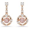 Constella Drop Earrings Round Cut, Dancing Stone, Pink, Rose Gold-Tone Plated
