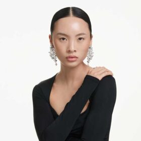 Constella Earrings Crystal Pearl, Round Cut, White, Rhodium Plated