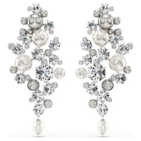 Constella Earrings Crystal Pearl, Round Cut, White, Rhodium Plated