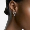 Constella Hoop Earrings Round Cut, White, Rhodium Plated
