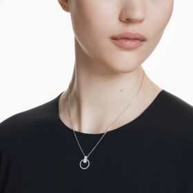 Constella Pendant Pavé, Round Cut, White, Rhodium Plated