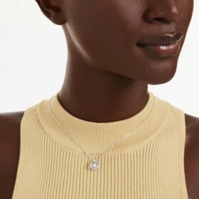 Constella Pendant Round Cut, Dancing Stone, White, Rhodium Plated