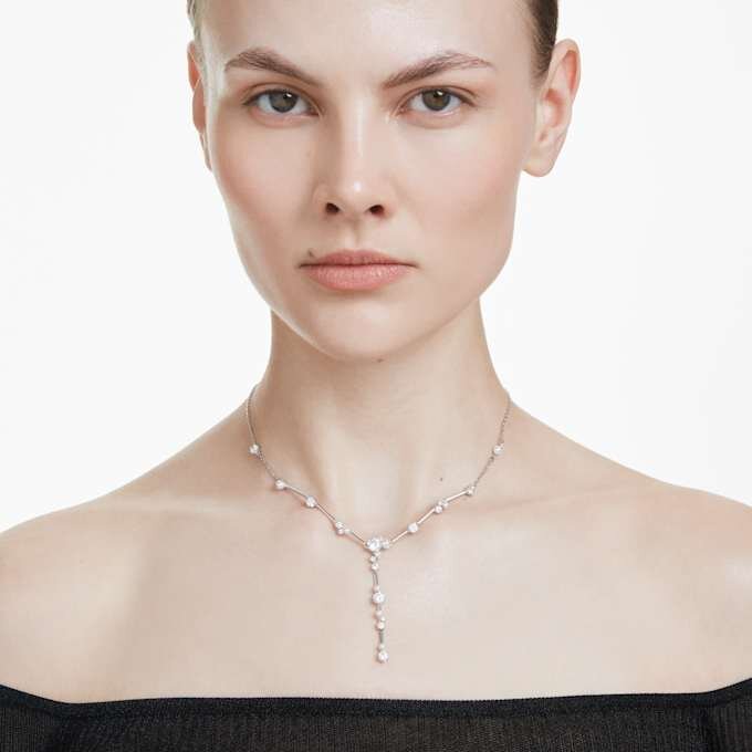 Constella Y Necklace Crystal Pearl, Round Cuts, White, Rhodium Plated Constella Y Necklace Crystal Pearl, Round Cuts, White, Rhodium Plated