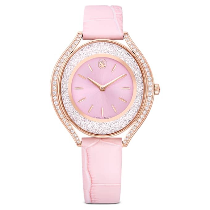 Crystalline Aura Watch Swiss Made, Leather Strap, Pink, Rose Gold-Tone Finish Crystalline Aura Watch Swiss Made, Leather Strap, Pink, Rose Gold-Tone Finish