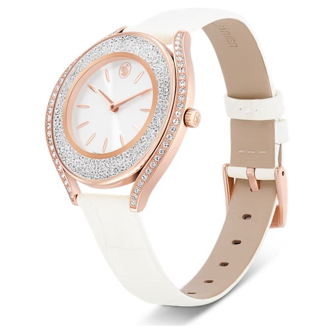 Crystalline Aura Watch Swiss Made, Leather Strap, White, Rose Gold-Tone Finish Crystalline Aura Watch Swiss Made, Leather Strap, White, Rose Gold-Tone Finish