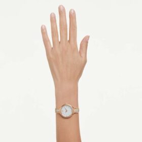 Crystalline Bangle Watch Swiss Made, Metal Bracelet, Beige, Rose Gold-Tone Finish