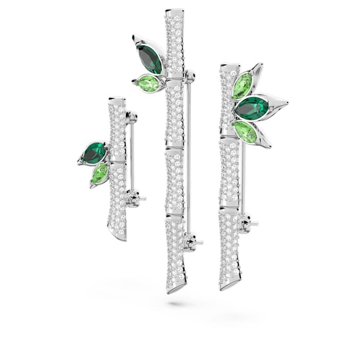 Dellium Brooch Bamboo, Green, Rhodium Plated Dellium Brooch Bamboo, Green, Rhodium Plated