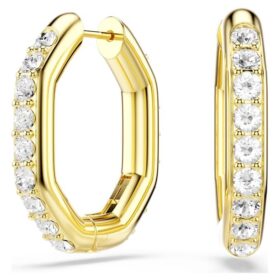 Dextera Hoop Earrings Octagon Shape, Round Cut, Medium, White, Gold-Tone Plated