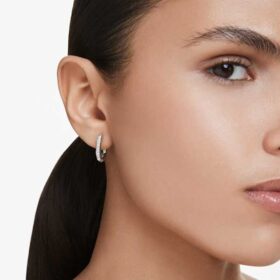 Dextera Hoop Earrings Octagon Shape, Round Cut, Small, White, Rhodium Plated