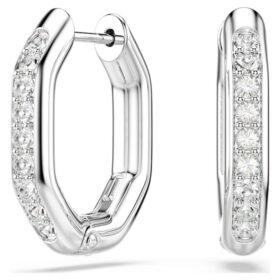 Dextera Hoop Earrings Octagon Shape, Round Cut, Small, White, Rhodium Plated