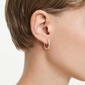 Dextera Hoop Earrings Octagon Shape, Round Cut, Small, White, Rose Gold-Tone Plated