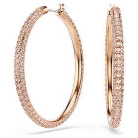 Dextera Hoop Earrings Pavé, Large, White, Rose Gold-Tone Plated
