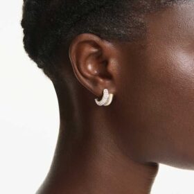 Dextera Hoop Earrings Round Cut, Mini, White, Gold-Tone Plated