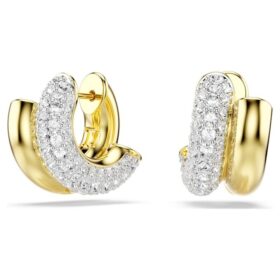 Dextera Hoop Earrings Round Cut, Mini, White, Gold-Tone Plated