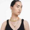 Dextera Hoop Earrings Small, White, Gold-Tone Plated