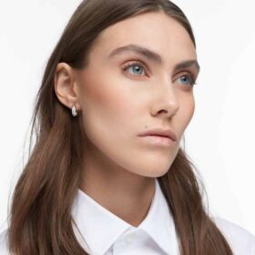Dextera Hoop Earrings Small, White, Rhodium Plated
