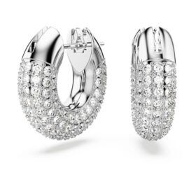 Dextera Hoop Earrings Small, White, Rhodium Plated
