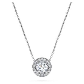 Eternity Halo Solitaire Pendant Lab-Grown Diamonds 0.59 Ct Tw, Round Shape, 14K White Gold