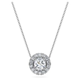 Eternity Halo Solitaire Pendant Lab-Grown Diamonds 1 Ct Tw, Round Shape, 14K White Gold