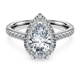 Eternity Halo Solitaire Ring Lab-Grown Diamonds 1.3 Ct Tw, Pear Shape, 14K White Gold