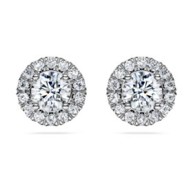 Eternity Halo Stud Earrings Lab-Grown Diamonds 2 Ct Tw, Round Shape, 14K White Gold