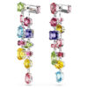 Gema Drop Earrings Asymmetrical Design, Mixed Cuts, Long, Multicolored, Rhodium Plated