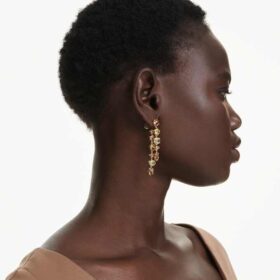 Gema Drop Earrings Asymmetrical Design, Mixed Cuts, Long, Yellow, Gold-Tone Plated