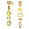 Gema Drop Earrings Asymmetrical Design, Mixed Cuts, Long, Yellow, Gold-Tone Plated