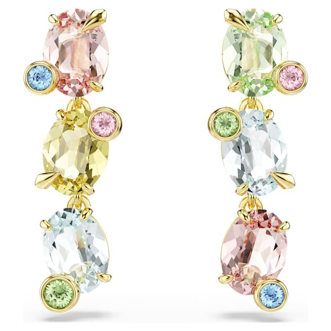 Gema Drop Earrings Asymmetrical Design, Mixed Cuts, Multicolored, Gold-Tone Plated Gema Drop Earrings Asymmetrical Design, Mixed Cuts, Multicolored, Gold-Tone Plated
