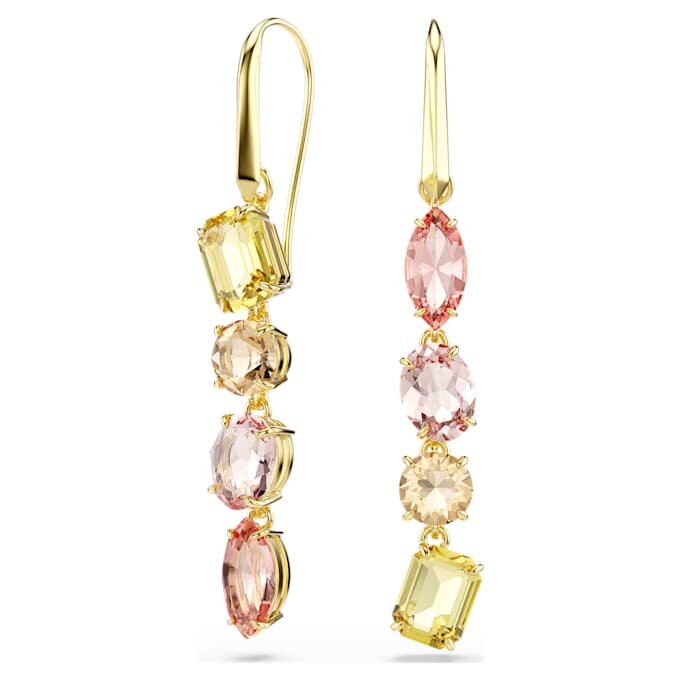 Gema Drop Earrings Asymmetrical Design, Mixed Cuts, Pink, Gold-Tone Plated Gema Drop Earrings Asymmetrical Design, Mixed Cuts, Pink, Gold-Tone Plated