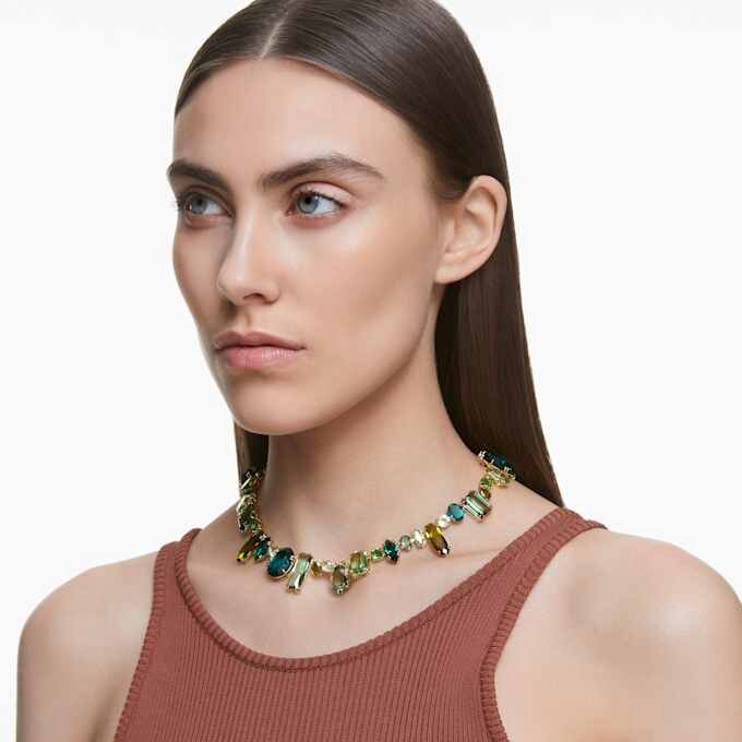 Gema Necklace Mixed Cuts, Green, Gold-Tone Plated Gema Necklace Mixed Cuts, Green, Gold-Tone Plated